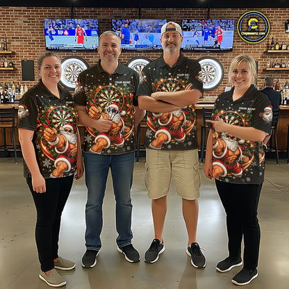 Funny Muscular Santa Dart Team Jersey For Women Custom Christmas Darts Polo 1/4-Zip Shirt Darts Gifts NYN5097