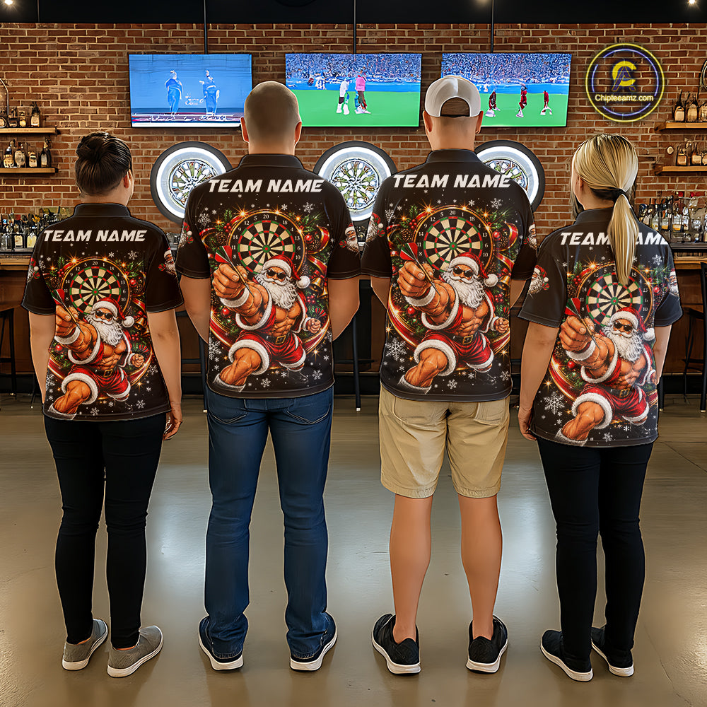 Funny Muscular Santa Dart Team Jersey For Women Custom Christmas Darts Polo 1/4-Zip Shirt Darts Gifts NYN5097