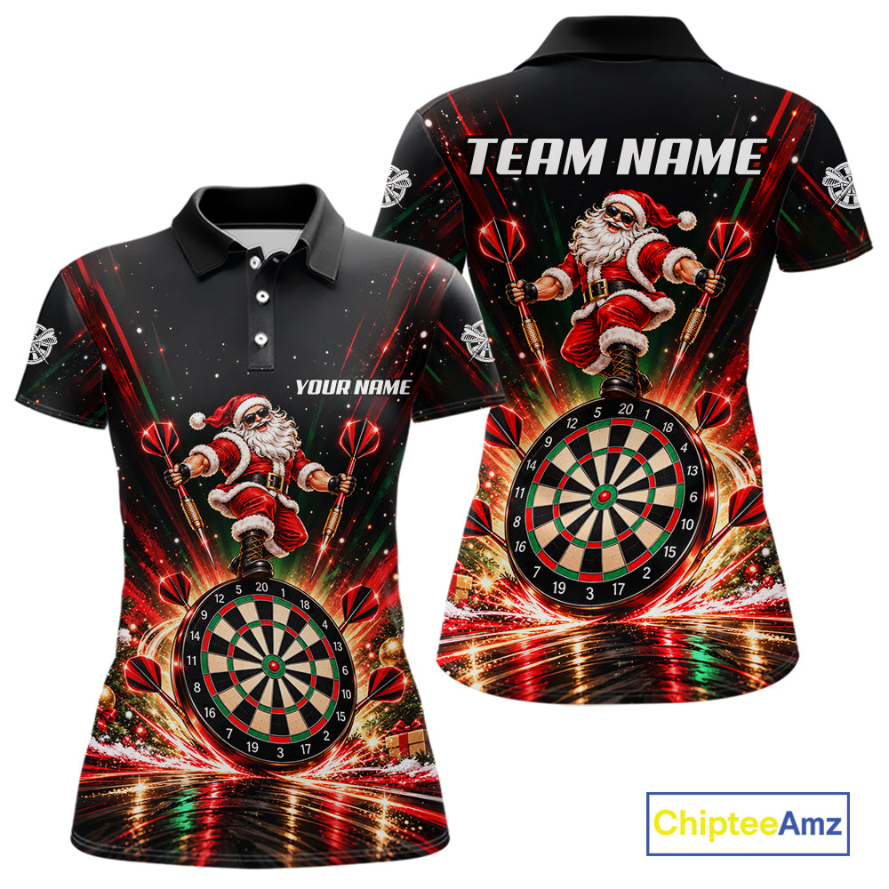Funny Jumping Santa Claus Darts Shirt For Women Custom Name Christmas Darts Team Jersey Darts Gift NYN5099
