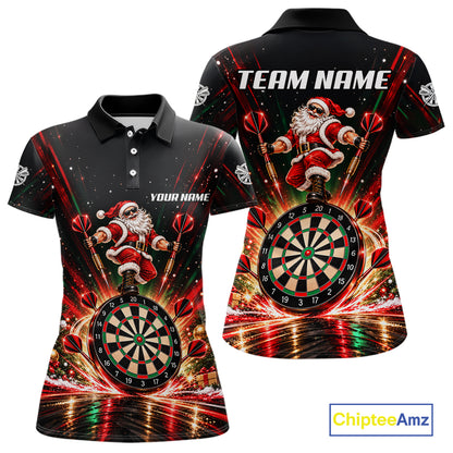 Funny Jumping Santa Claus Darts Shirt For Women Custom Name Christmas Darts Team Jersey Darts Gift NYN5099