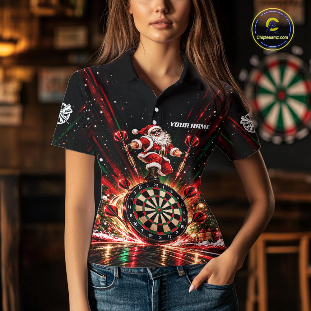 Funny Jumping Santa Claus Darts Shirt For Women Custom Name Christmas Darts Team Jersey Darts Gift NYN5099