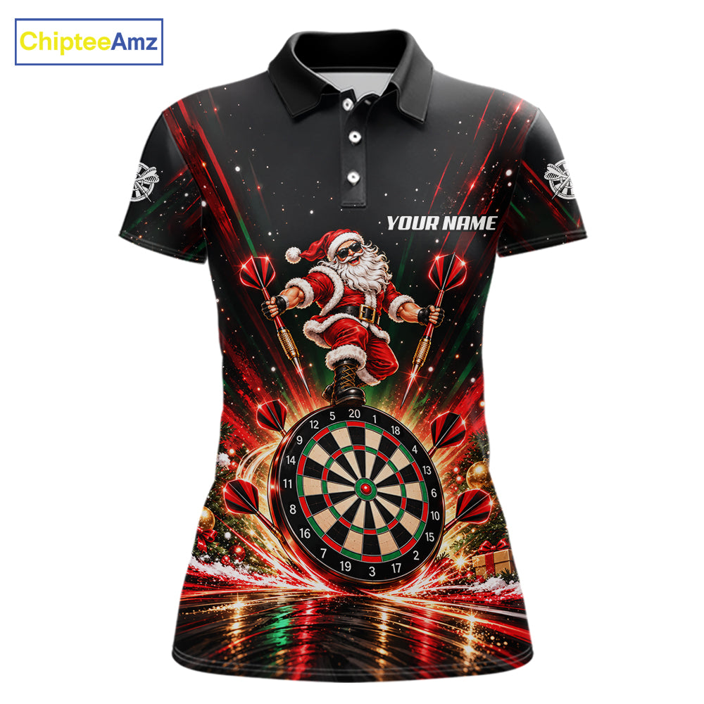 Funny Jumping Santa Claus Darts Shirt For Women Custom Name Christmas Darts Team Jersey Darts Gift NYN5099