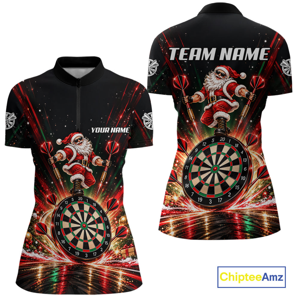 Funny Jumping Santa Claus Darts Shirt For Women Custom Name Christmas Darts Team Jersey Darts Gift NYN5099