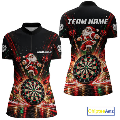 Funny Jumping Santa Claus Darts Shirt For Women Custom Name Christmas Darts Team Jersey Darts Gift NYN5099