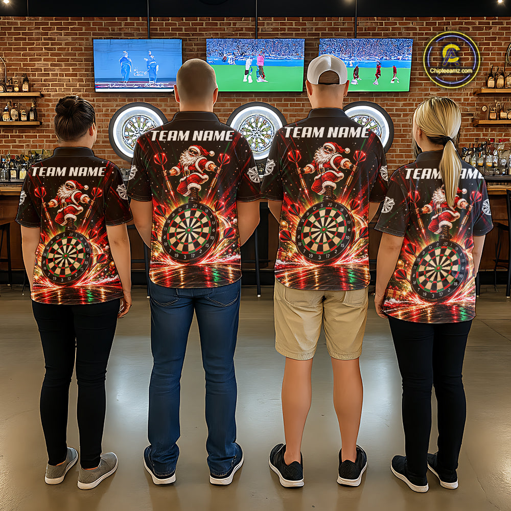 Funny Jumping Santa Claus Darts Shirt For Women Custom Name Christmas Darts Team Jersey Darts Gift NYN5099