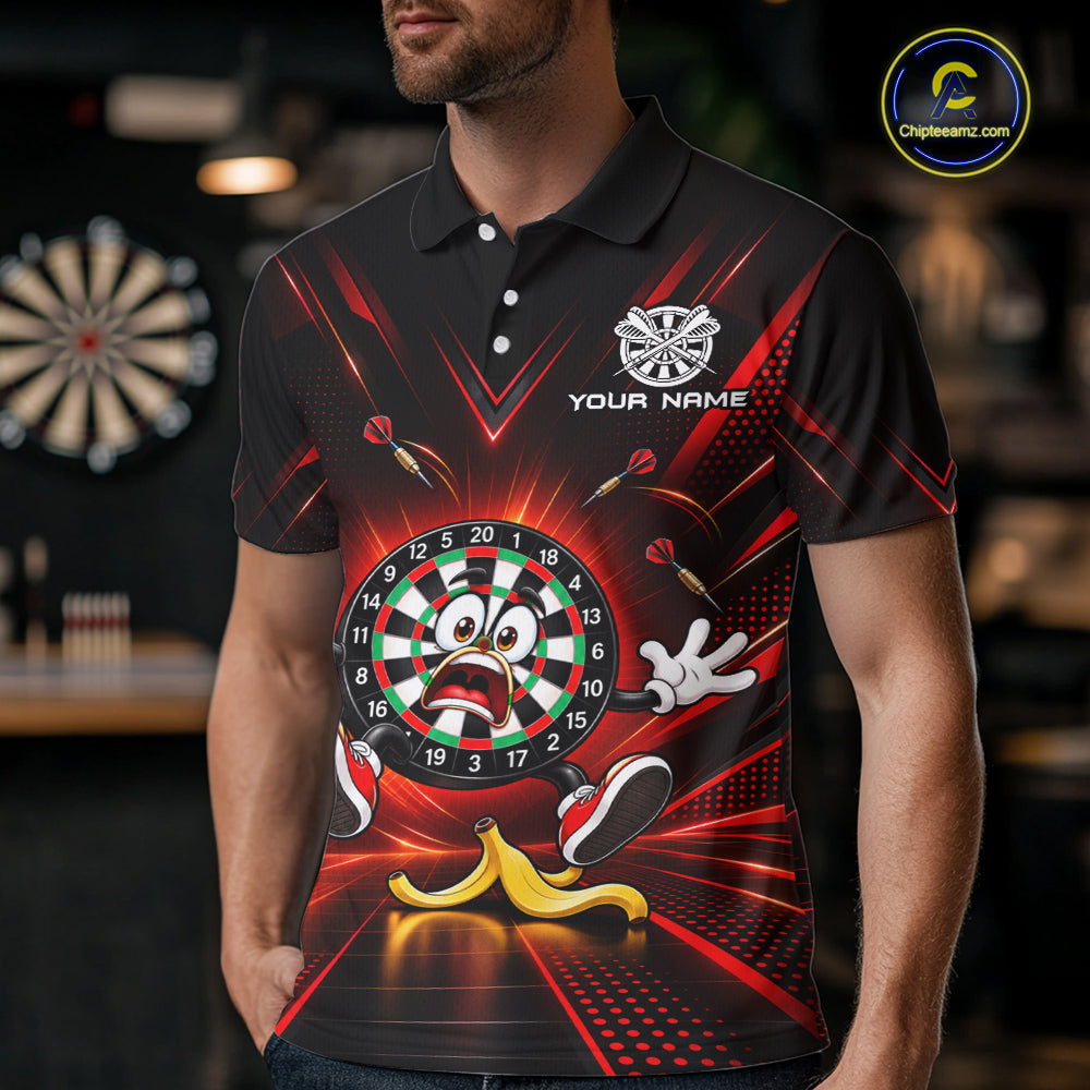 Funny Slip Banana Darts Polo 1/4-Zip For Men Personalized Funny Darts Shirt Dart Team Apparel | Red NYN5108