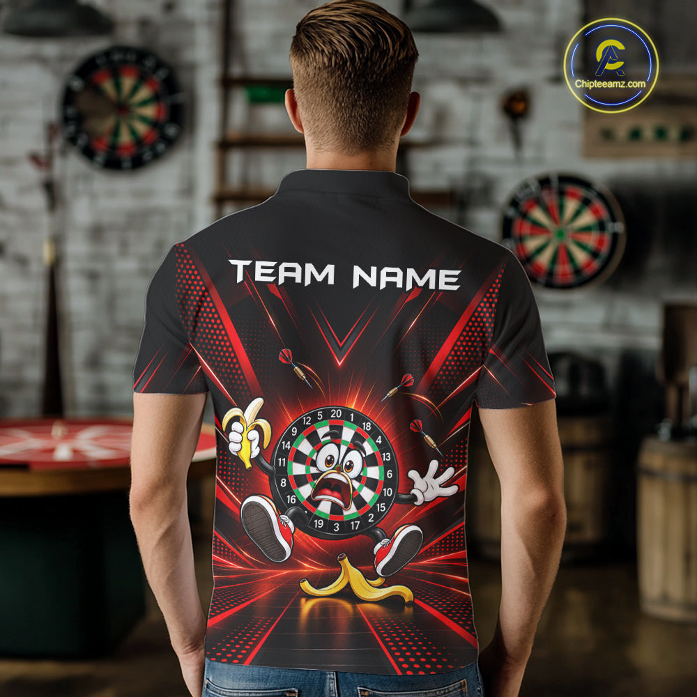 Funny Slip Banana Darts Polo 1/4-Zip For Men Personalized Funny Darts Shirt Dart Team Apparel | Red NYN5108