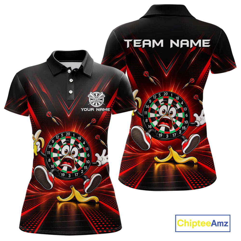 Funny Slip Banana Darts Polo 1/4-Zip For Women Personalized Funny Darts Shirt Dart Team Apparel | Red NYN5108