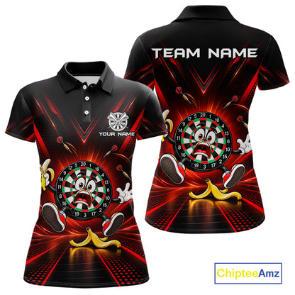 Funny Slip Banana Darts Polo 1/4-Zip For Women Personalized Funny Darts Shirt Dart Team Apparel | Red NYN5108