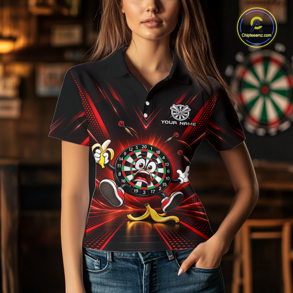 Funny Slip Banana Darts Polo 1/4-Zip For Women Personalized Funny Darts Shirt Dart Team Apparel | Red NYN5108