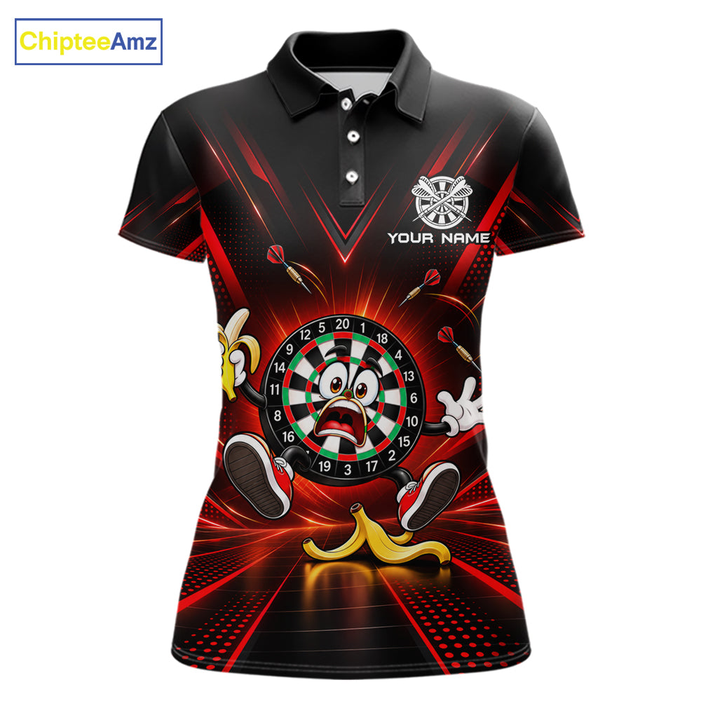 Funny Slip Banana Darts Polo 1/4-Zip For Women Personalized Funny Darts Shirt Dart Team Apparel | Red NYN5108