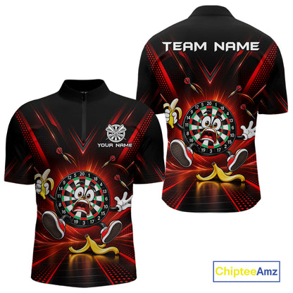 Funny Slip Banana Darts Polo 1/4-Zip For Men Personalized Funny Darts Shirt Dart Team Apparel | Red NYN5108