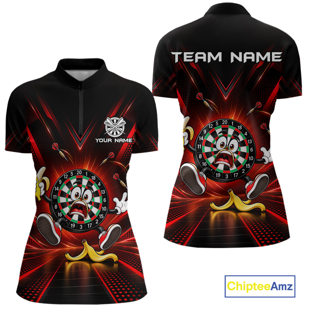Funny Slip Banana Darts Polo 1/4-Zip For Women Personalized Funny Darts Shirt Dart Team Apparel | Red NYN5108