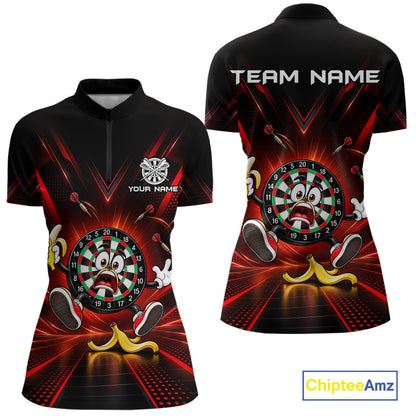 Funny Slip Banana Darts Polo 1/4-Zip For Women Personalized Funny Darts Shirt Dart Team Apparel | Red NYN5108