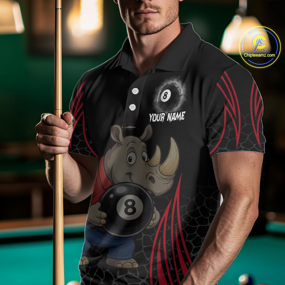 Custom Funny Rhino & 8 Ball Men's Billiard Shirts Personalized Billiard Apparel Gifts NYN2333