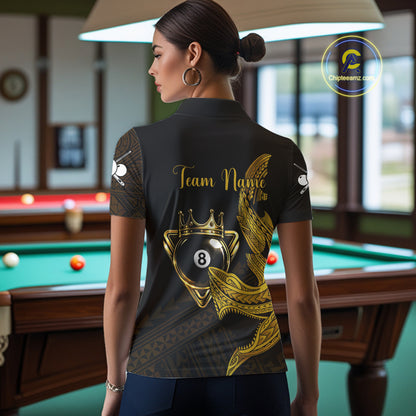 Gold 8 Ball Crown Women's Billiard Polo & 1/4 Zip Shirt Custom Tribal Billiard Attire Gifts NYN2345