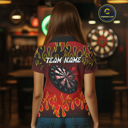 Custom Flame Pattern Red Dartboard Flame Dart Shirt For Women, Dart Jerseys NYN0228