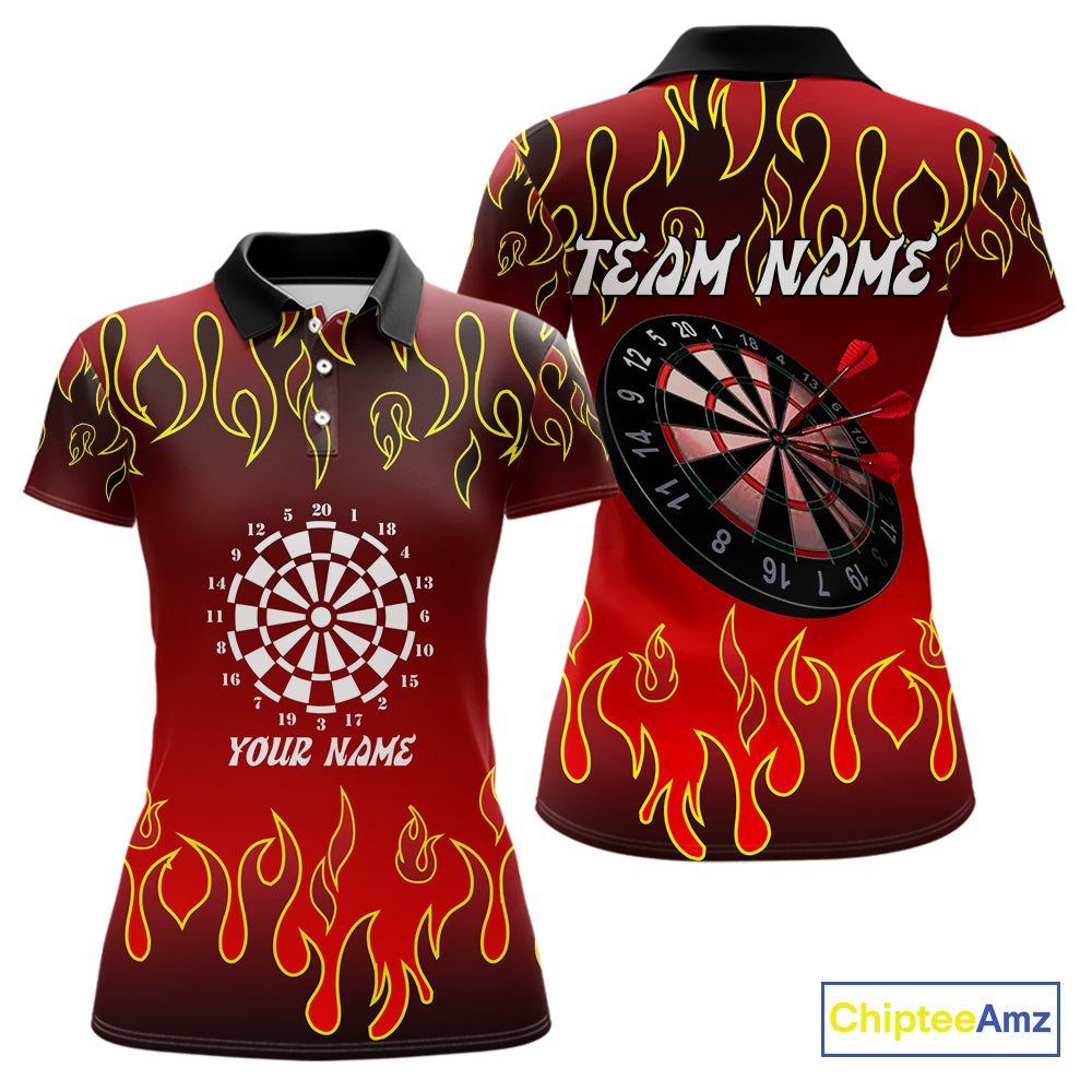 Custom Flame Pattern Red Dartboard Flame Dart Shirt For Women, Dart Jerseys NYN0228