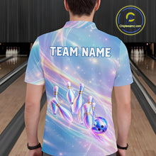 Load image into Gallery viewer, Holographic Bowling Ball &amp; Pins Shirt For Men Custom Rainbow Galaxy Polo Quarter-Zip Bowling Jersey NYN3675
