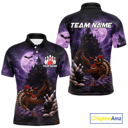 Funny Turkey Autumn Bowling Shirts For Men Custom Thanksgiving Bowling Polo 1/4-Zip Team Uniform NYN3932