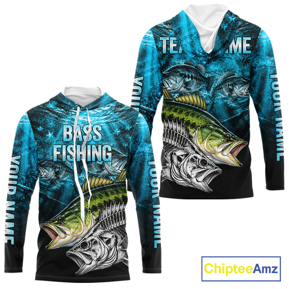 Personalized Skeleton Largemouth Bass Fishing Tournament Shirt Bass Fishing Jersey Short & Long Sleeve  NYN4717