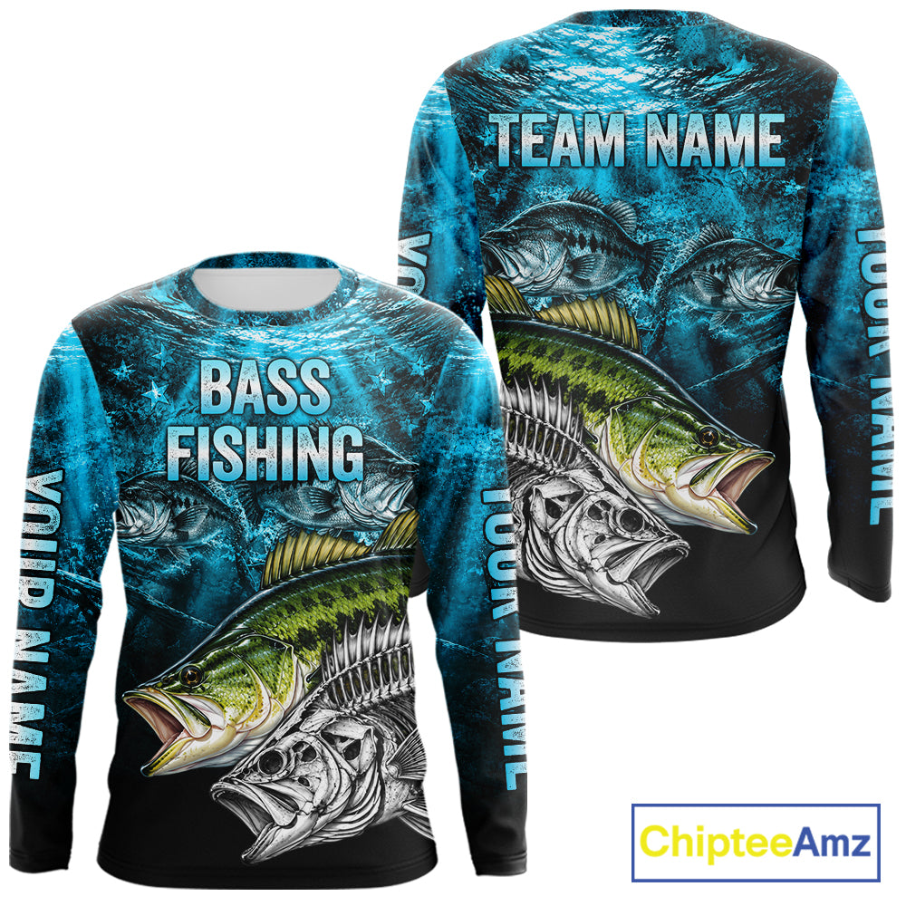 Personalized Skeleton Largemouth Bass Fishing Tournament Shirt Bass Fishing Jersey Short & Long Sleeve  NYN4717