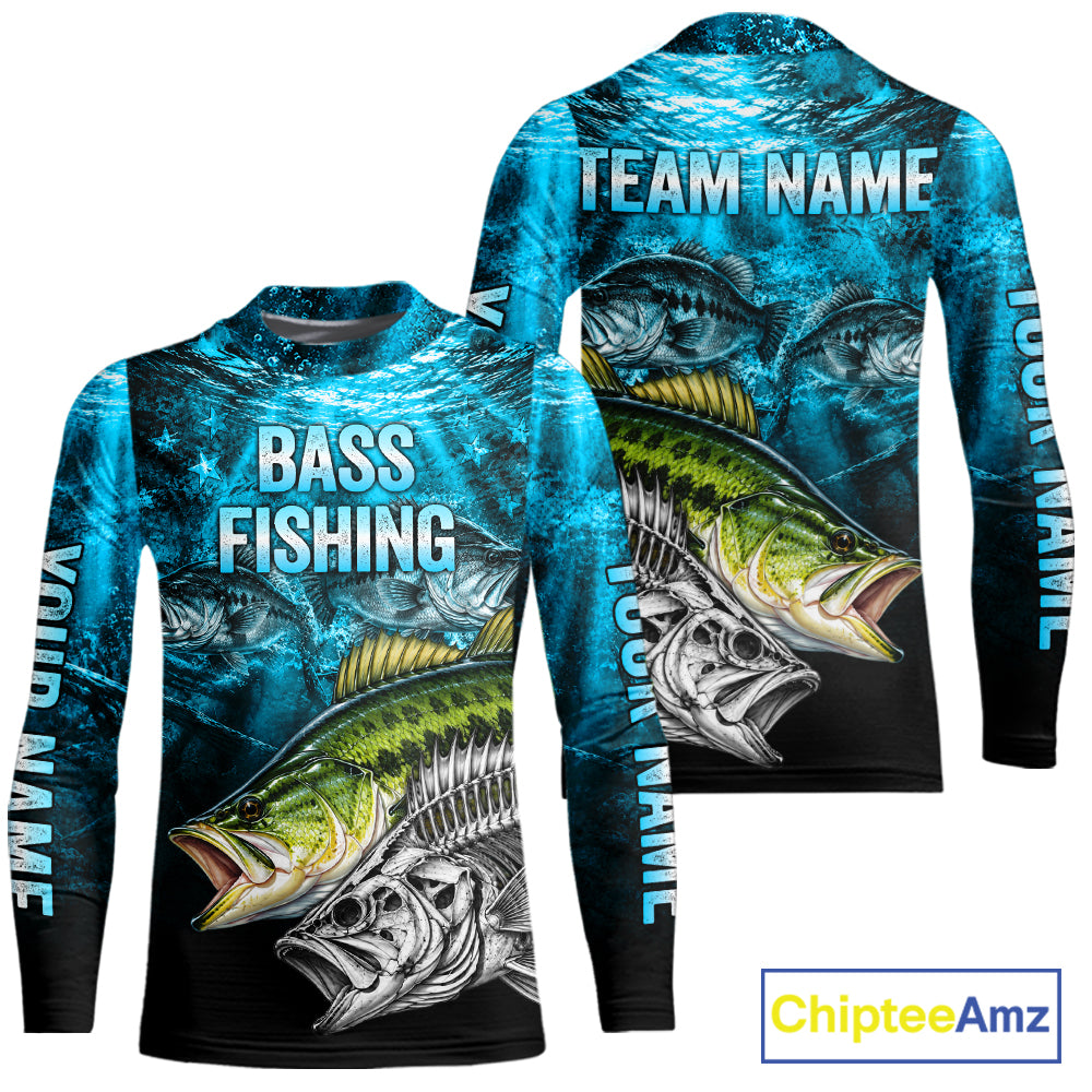 Personalized Skeleton Largemouth Bass Fishing Tournament Shirt Bass Fishing Jersey Short & Long Sleeve  NYN4717