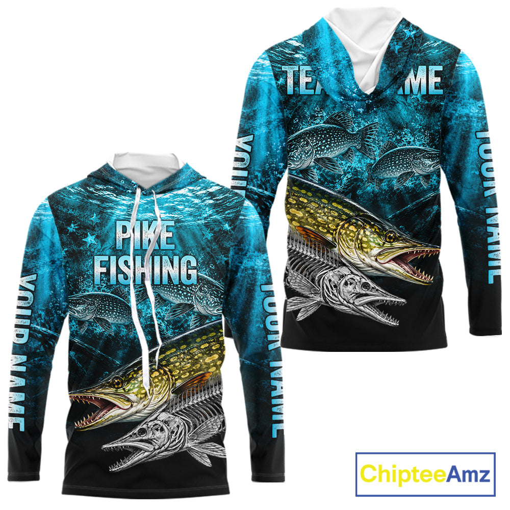 Personalized Skeleton Pike Fishing Tournament Shirt Pike Fishing Jersey Short & Long Sleeve NYN4718