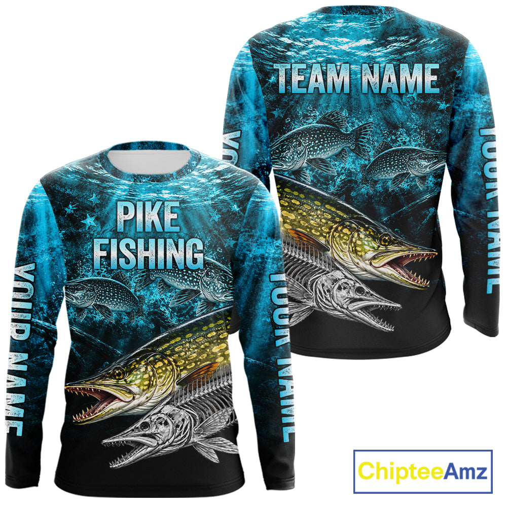 Personalized Skeleton Pike Fishing Tournament Shirt Pike Fishing Jersey Short & Long Sleeve NYN4718