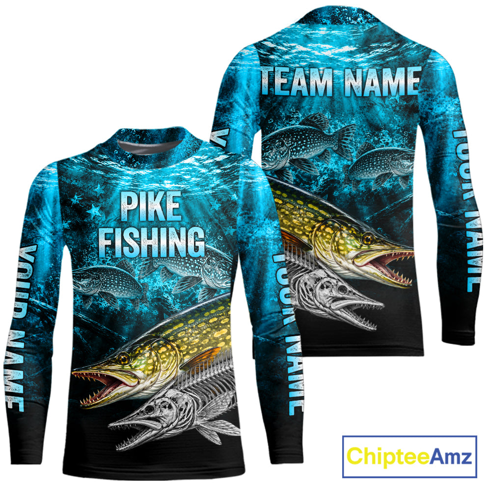 Personalized Skeleton Pike Fishing Tournament Shirt Pike Fishing Jersey Short & Long Sleeve NYN4718