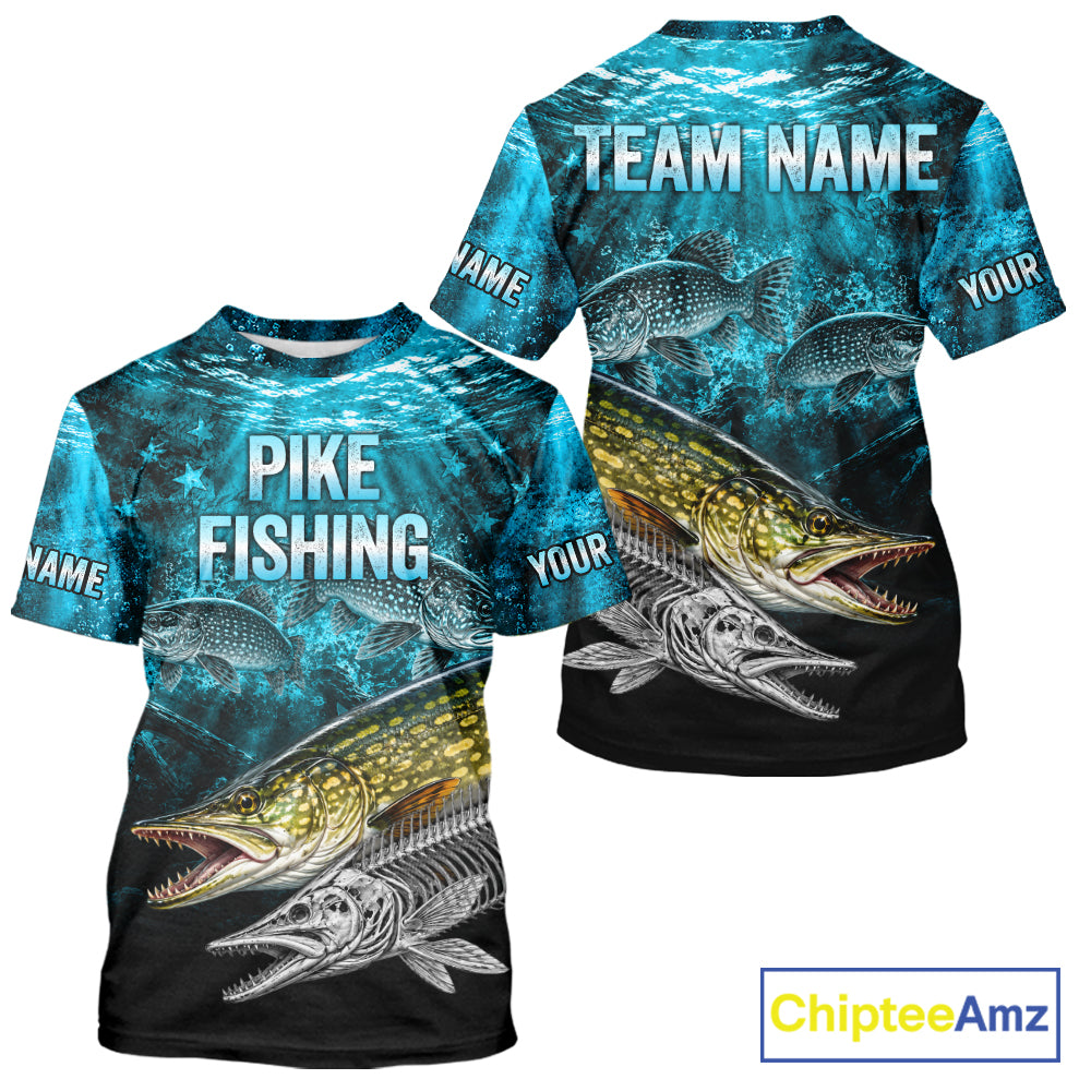 Personalized Skeleton Pike Fishing Tournament Shirt Pike Fishing Jersey Short & Long Sleeve NYN4718