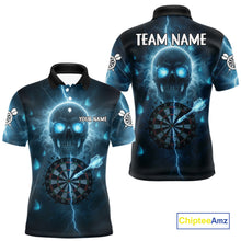 Load image into Gallery viewer, Custom Blue Skull Butterflies Lightning Dartboard Men Darts Polo Shirt, Dart Jerseys NYN1842