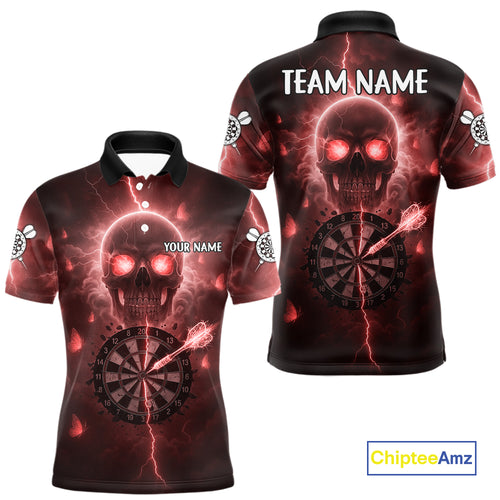 Custom Red Skull Butterflies Lightning Dartboard Men Darts Polo Shirt, Dart Jerseys NYN1843