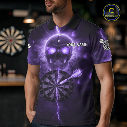 Custom Purple Skull Butterflies Lightning Dartboard Men Darts Polo Shirt, Dart Jerseys NYN1844