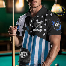 Load image into Gallery viewer, Patriotic Grunge Blue 8 Ball Men Billiard Polo &amp; 1/4 Zip Shirt Custom Pool Billiard Jerseys NYN2358