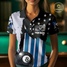 Load image into Gallery viewer, Patriotic Grunge Blue 8 Ball Women Billiard Polo &amp; 1/4 Zip Shirt Custom Pool Billiard Jerseys NYN2358