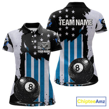 Load image into Gallery viewer, Patriotic Grunge Blue 8 Ball Women Billiard Polo &amp; 1/4 Zip Shirt Custom Pool Billiard Jerseys NYN2358