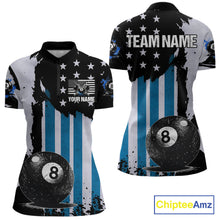 Load image into Gallery viewer, Patriotic Grunge Blue 8 Ball Women Billiard Polo &amp; 1/4 Zip Shirt Custom Pool Billiard Jerseys NYN2358