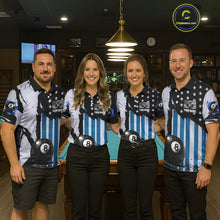 Load image into Gallery viewer, Patriotic Grunge Blue 8 Ball Women Billiard Polo &amp; 1/4 Zip Shirt Custom Pool Billiard Jerseys NYN2358