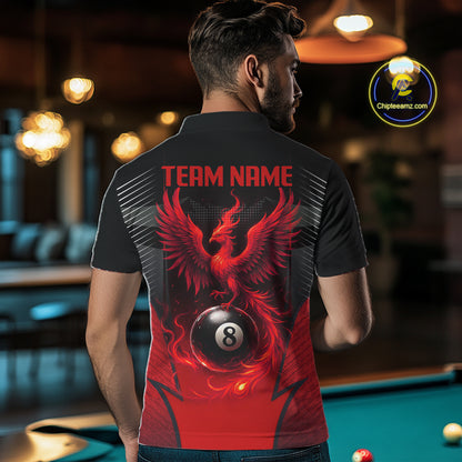 Black & Red 8 Ball Men Billiard Shirt Personalized Phoenix Billiard Polo & 1/4 Zip Apparel NYN2366