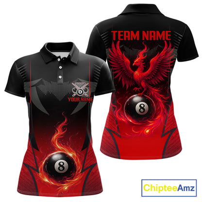 Black & Red 8 Ball Women Billiard Shirt Personalized Phoenix Billiard Polo & 1/4 Zip Apparel NYN2366