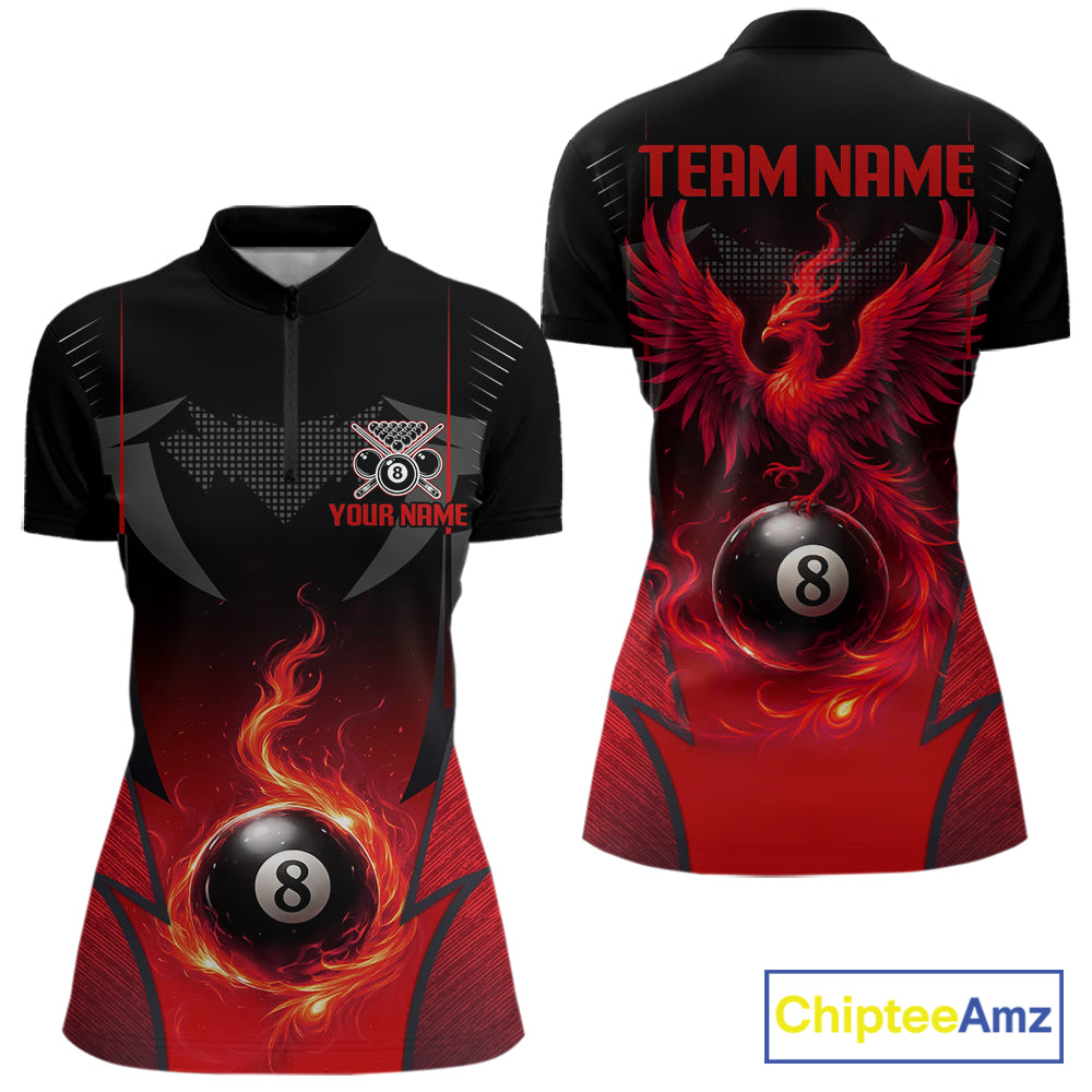 Black & Red 8 Ball Women Billiard Shirt Personalized Phoenix Billiard Polo & 1/4 Zip Apparel NYN2366