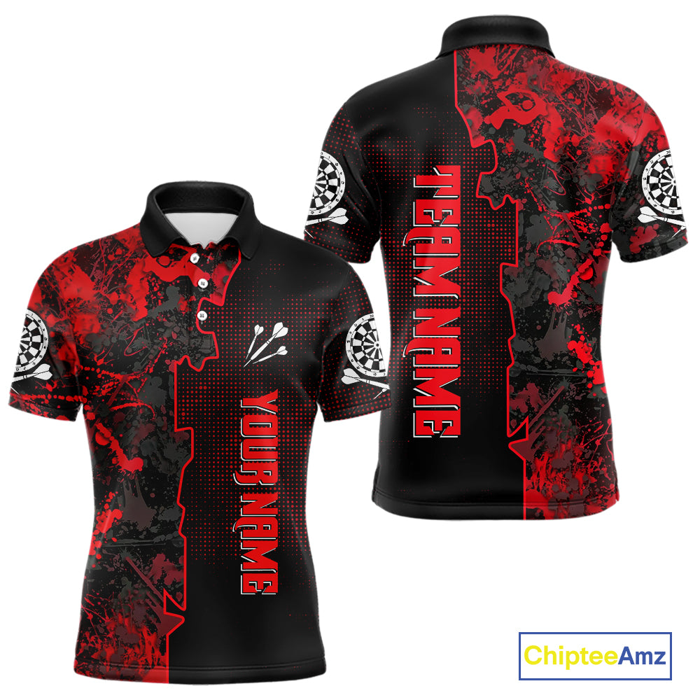 Custom Black And Red Grunge Dartboard Dart Shirts For Men Outfits Dart Team Jerseys NYN0066