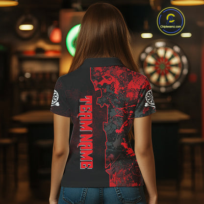 Custom Black And Red Grunge Dartboard Dart Shirts For Women Outfits Dart Team Jerseys NYN0066