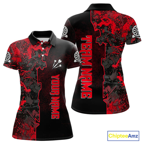 Custom Black And Red Grunge Dartboard Dart Shirts For Women Outfits Dart Team Jerseys NYN0066