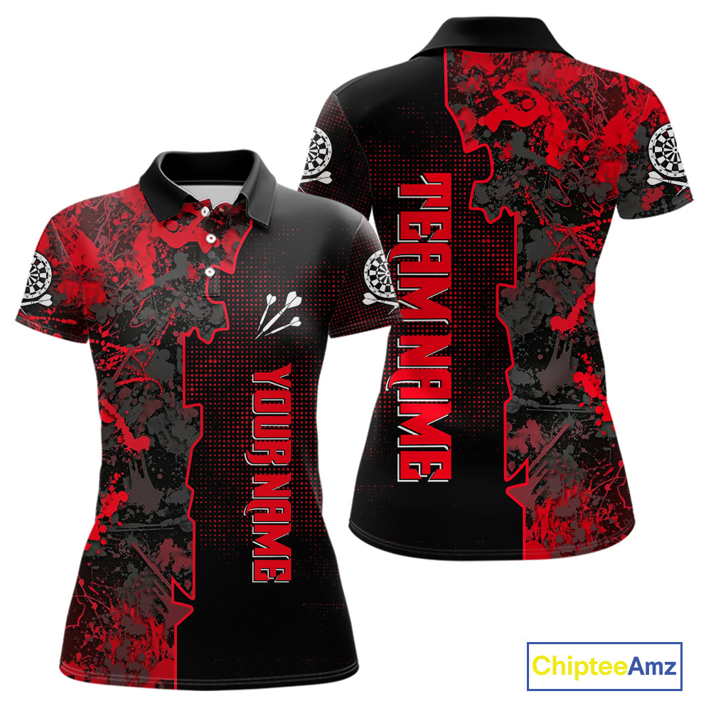 Custom Black And Red Grunge Dartboard Dart Shirts For Women Outfits Dart Team Jerseys NYN0066