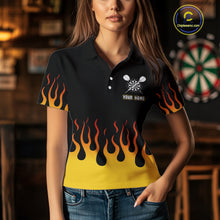 Load image into Gallery viewer, Custom Yellow Fire Flame Cracked Skull Dart Polo &amp; 1/4 Zip Shirts For Women Dart Team Jerseys NYN0068