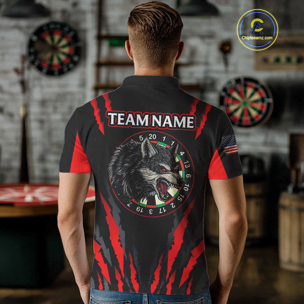 Custom Black-Red Wolf Dartboard Dart Shirts For Men US Flag Dart Team Jerseys NYN0073