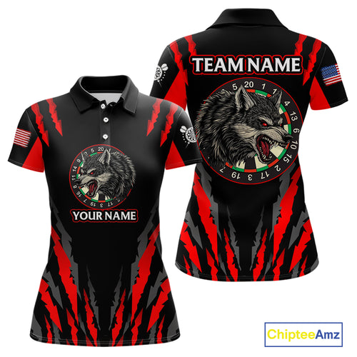 Custom Black-Red Wolf Dartboard Dart Shirts For Women US Flag Dart Team Jerseys NYN0073