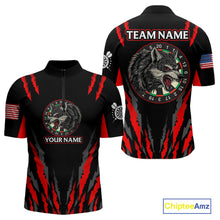 Load image into Gallery viewer, Custom Black-Red Wolf Dartboard Dart Shirts For Men US Flag Dart Team Jerseys NYN0073